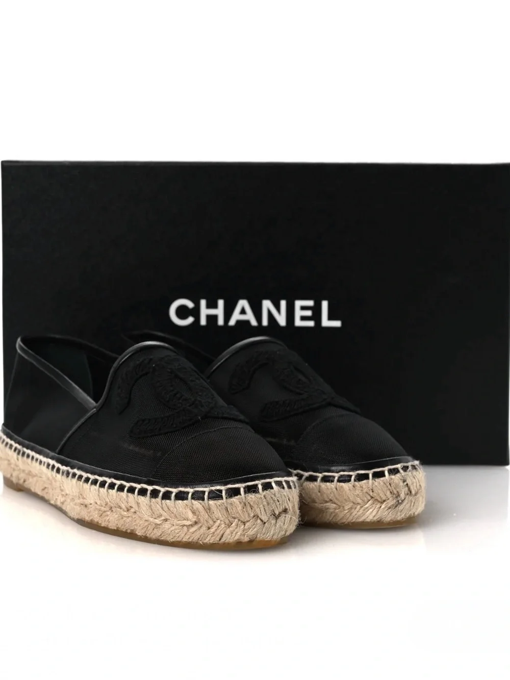CHANEL mesh CC grosgrain black espadrilles size 40 EUC BOX & dust bag